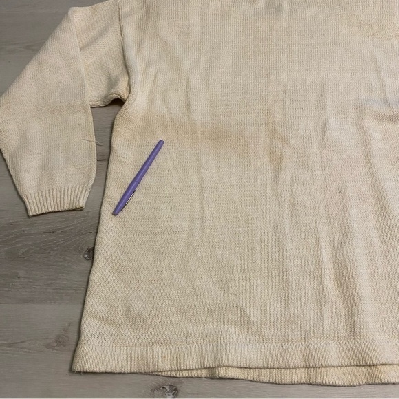 Vintage Work In Progress Ivory Sequin Beaded Cotton Blend Crewneck Sweater, M - Picture 6 of 10